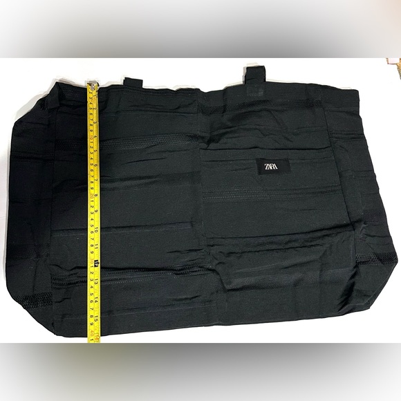 Zara Genuine Extra Large Black Shopper Tote Fabric Foldable Tote Reusable Bag - Picture 12 of 13